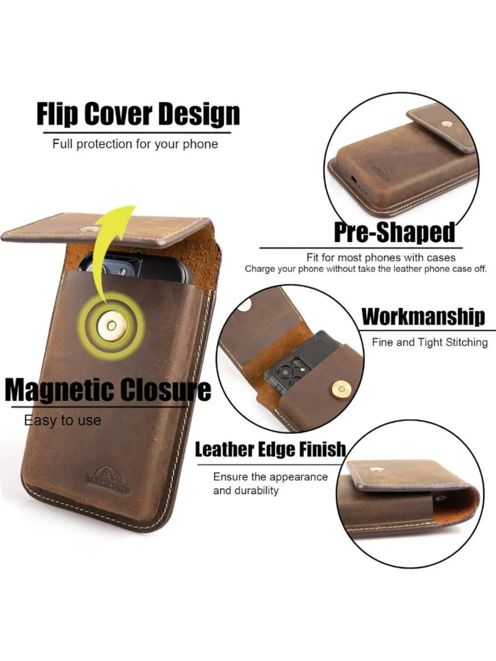 Leather Cell Phone Holster with Belt Clip - Magnetic Closure Pouch for Galaxy